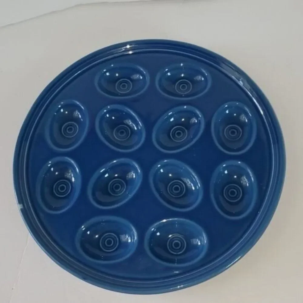 Festaware Fiesta 12 Deviled Egg Plater Plate Tray Blue Lapis Ceramic